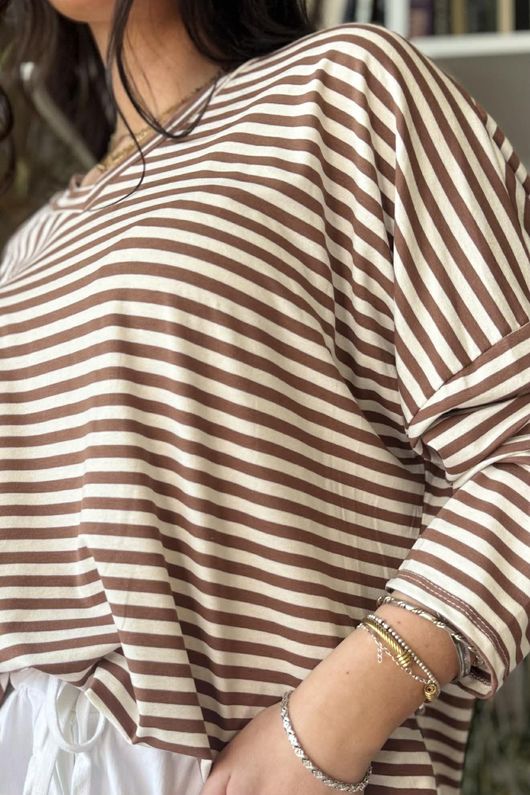  Perfect Breton V Long Sleeve Top Choc Chip /20